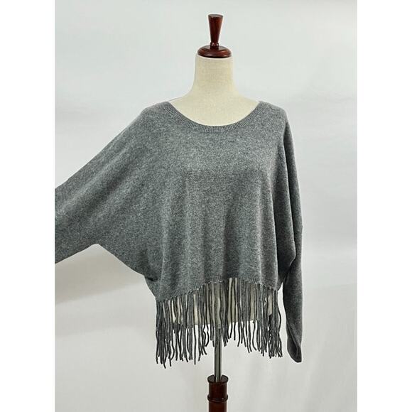 CRUSH Cashmere Sz 3 L Large Gray Fringe Trim 100% Cashmere Sweater Tallin NWT - Picture 2 of 10